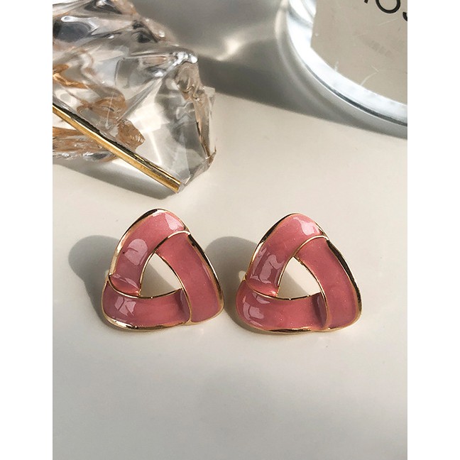 LRC Anting Fashion Red Geometric Triangle Dripping Glaze Alloy K5134X