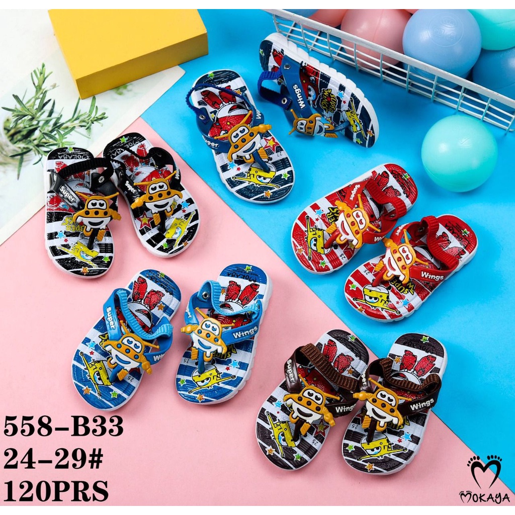 Sandal Jepit Let Anak Cowok Bunyi Cit -Cit Super Wings Pesawat Lucu Import Mokaya / Size 24-29 (558-