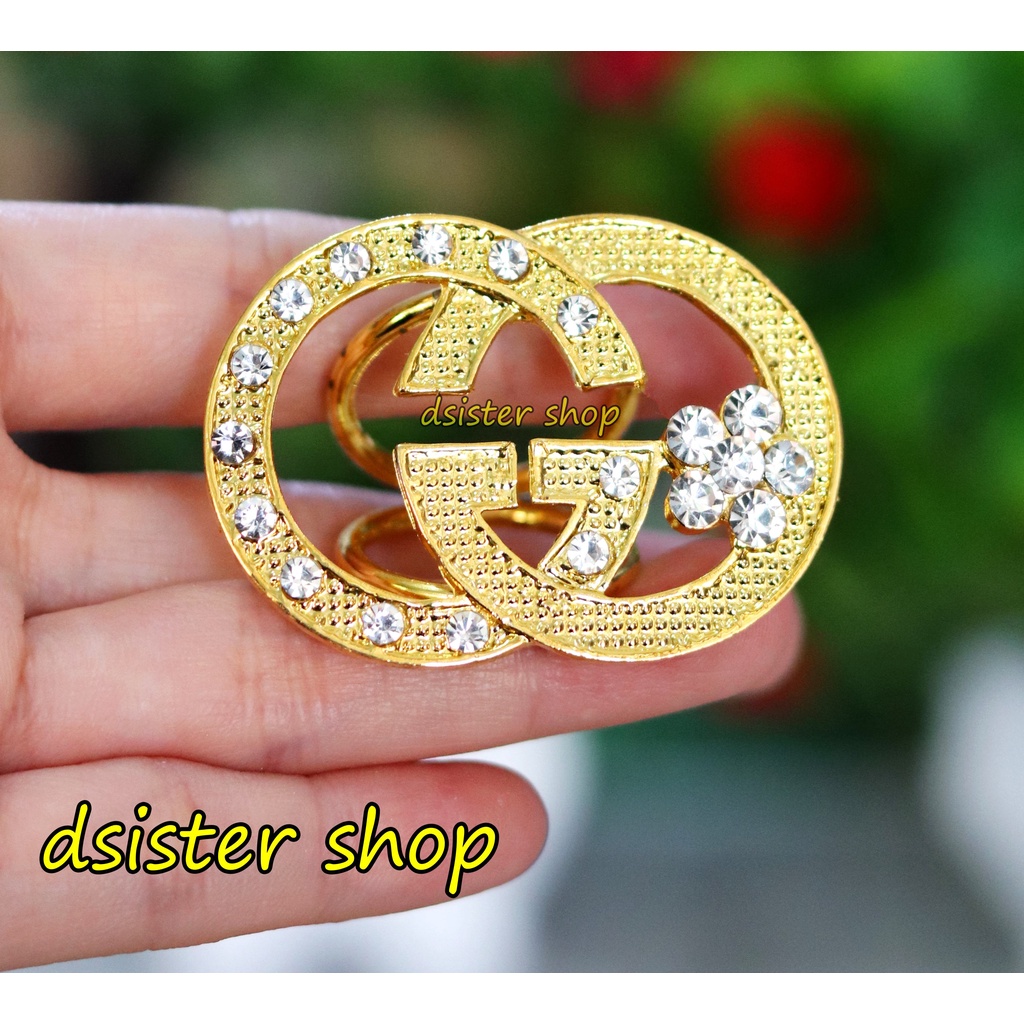 Bros Cincin Part 1 Ring Hiasan Aksesoris Syal Hijab HURUF Permata Hitam Putih-G Emas 1 Bunga