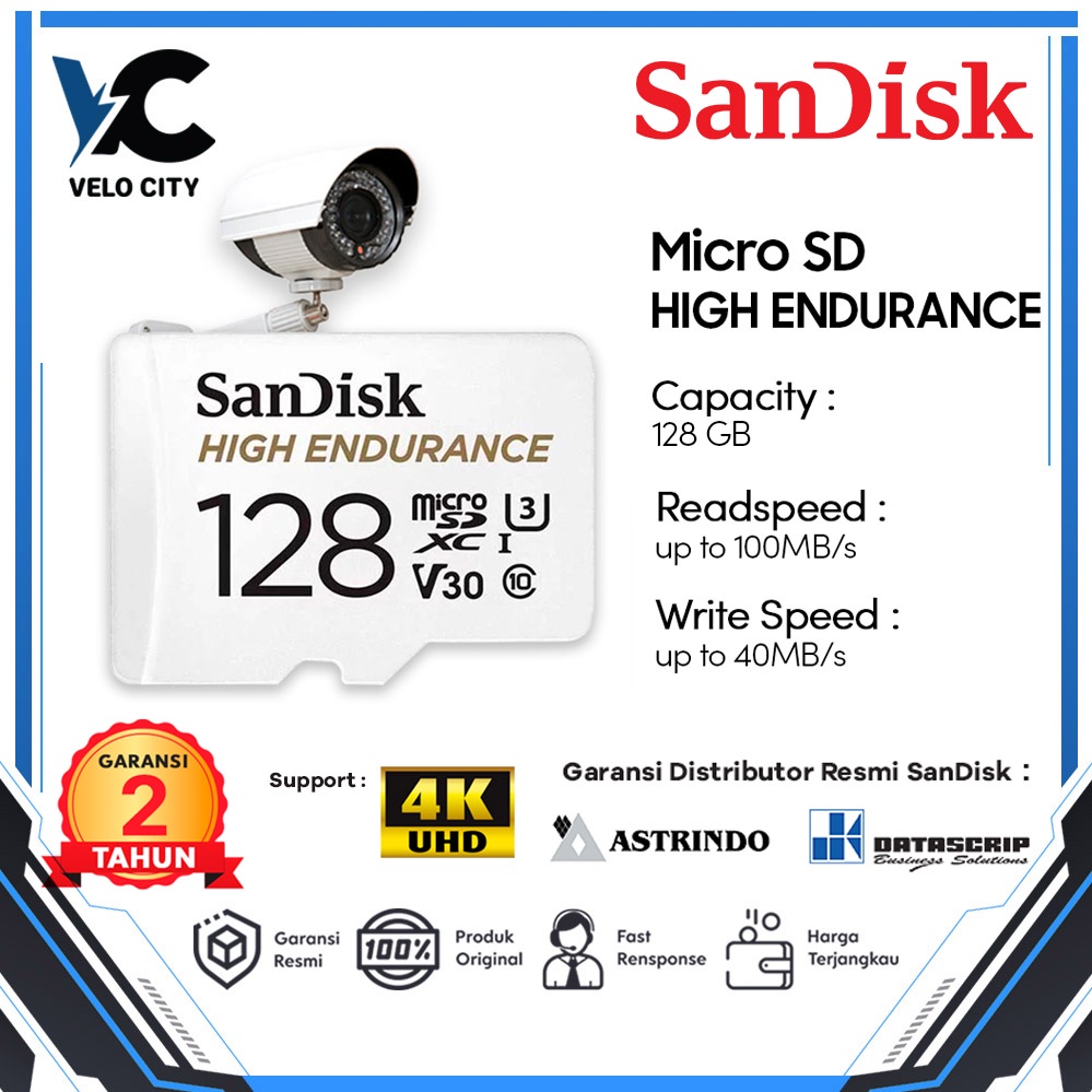 MicroSD SanDisk High Endurance 128GB for Dash Camera or Home Security Original Camera (CCTV)