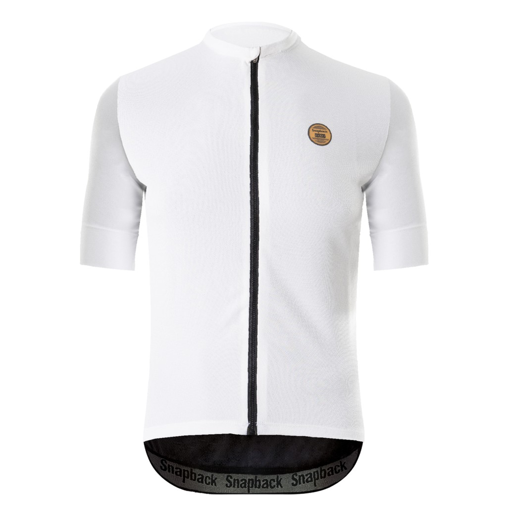 Snapback Jersey Sepeda Lengan Pendek Full Zipper Putih Gold