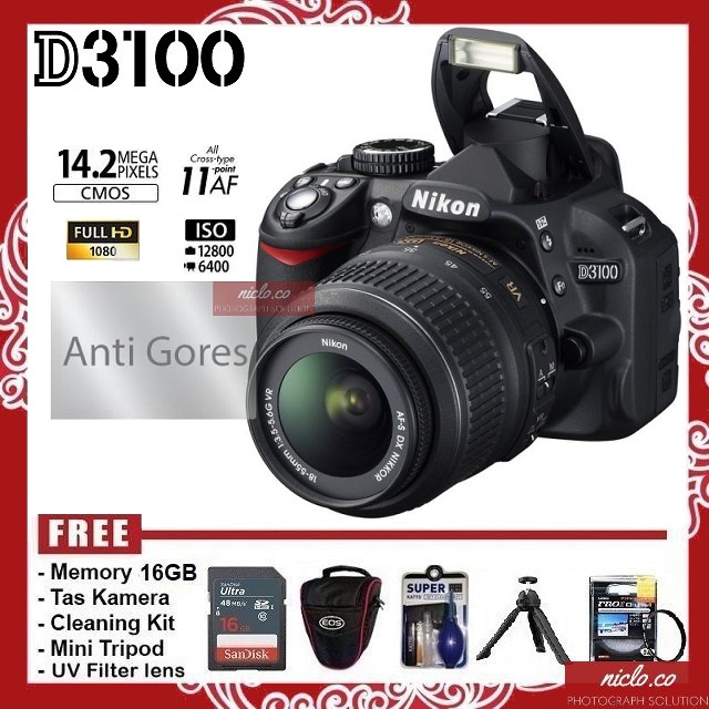 [NEW] KAMERA NIKON D3100 + LENSA KIT 18-55mm VR - GARANSI 1 TAHUN - CAMERA DSLR d3200 1100d 1200d