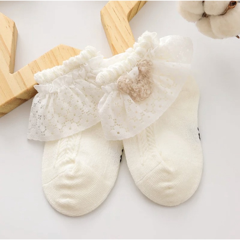 Kaos Kaki Anak Bayi Balita Perempuan Renda MIC*KEY Ruffle Putih / Baby Kids Socks