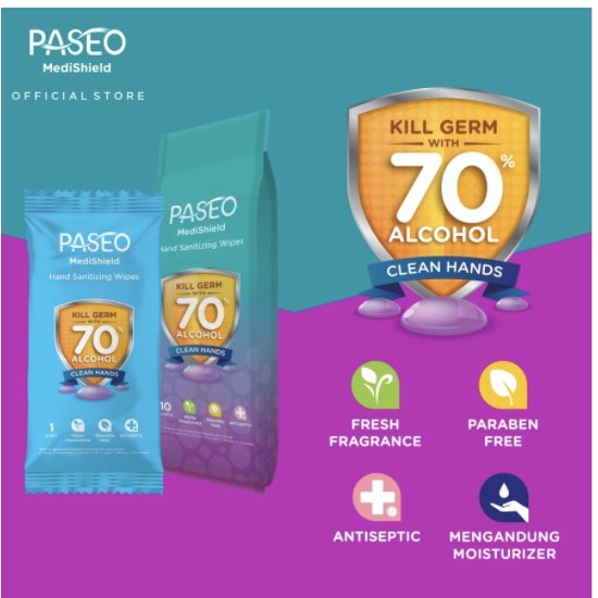 Paseo Medishield Hand Sanitizing Wipes 10's