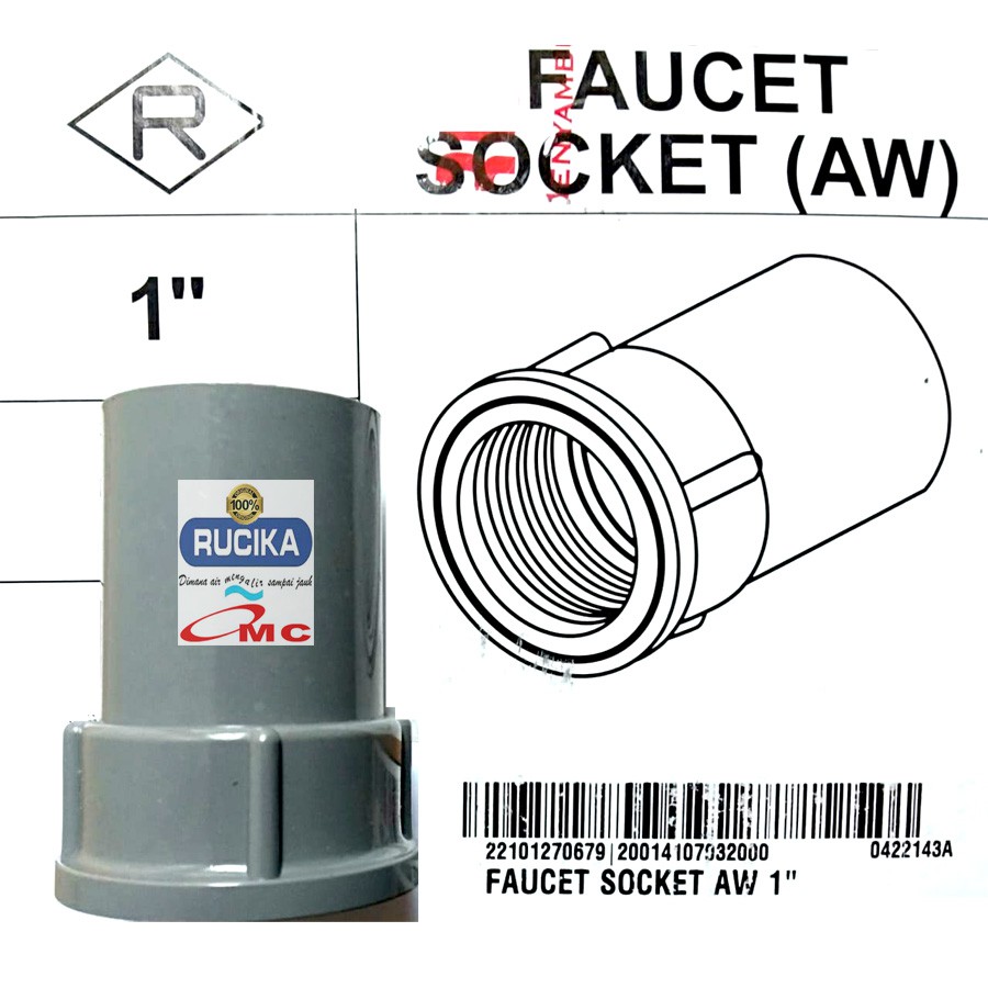 Sambungan Pralon Sock Sok Drat Dalam Faucet Socket 1 Inch RUCIKA