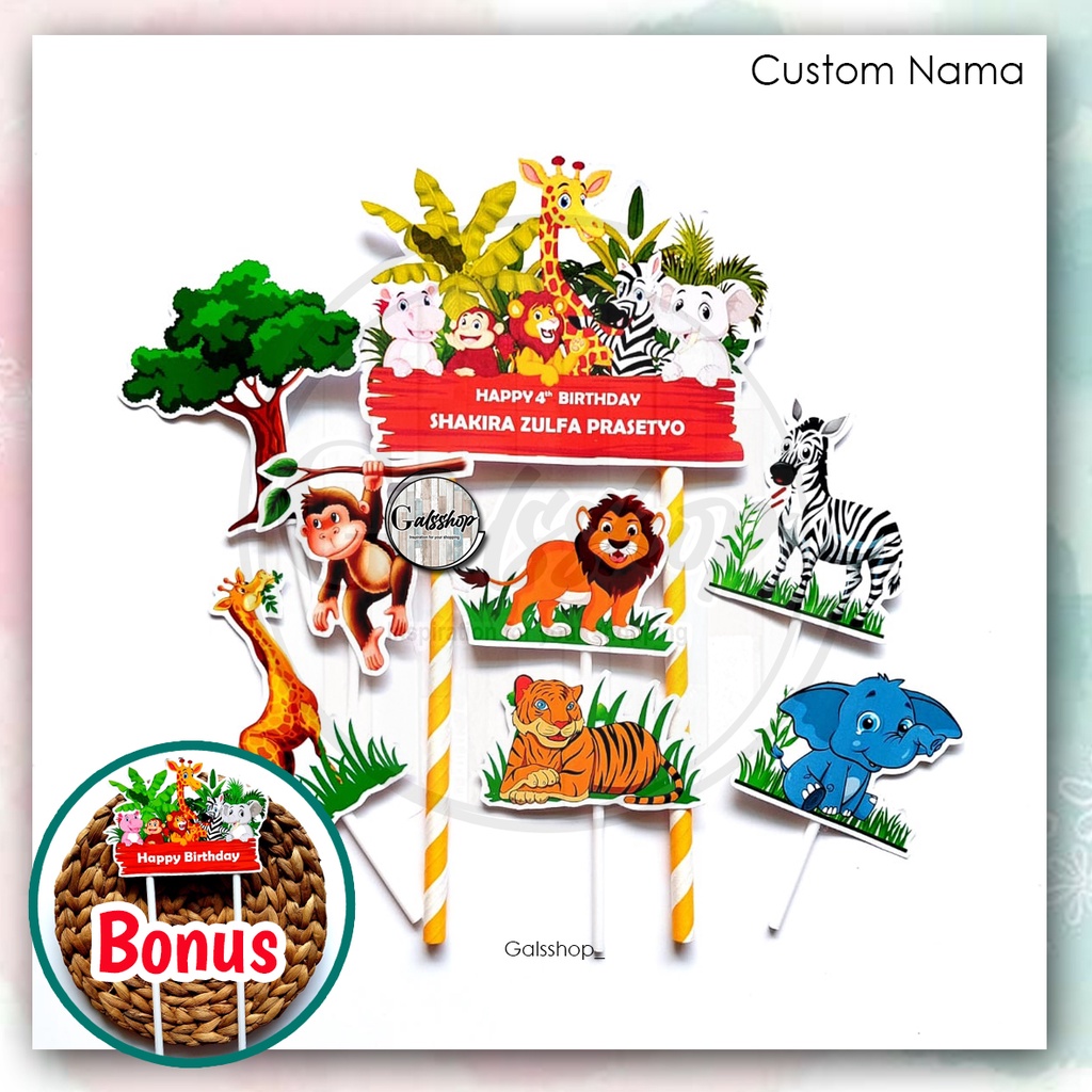 Costum Nama / Foto / Topper Plus Animals / Hiasan Kue / Cake Topper