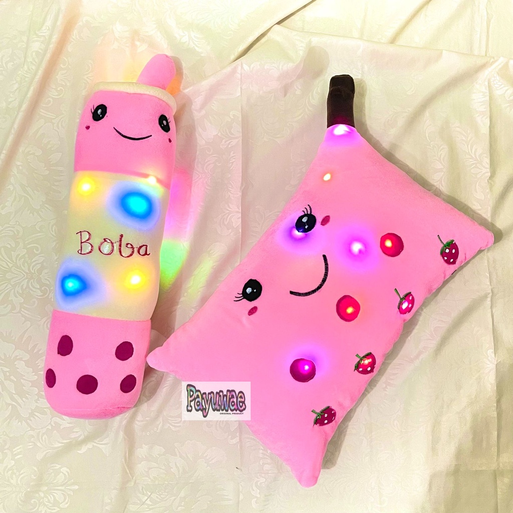 Bantal Guling Boneka 1 Set Karakter Boneka Boba Lampu Led Nyala Bahan Halus Empuk Cocok Untuk Anak A