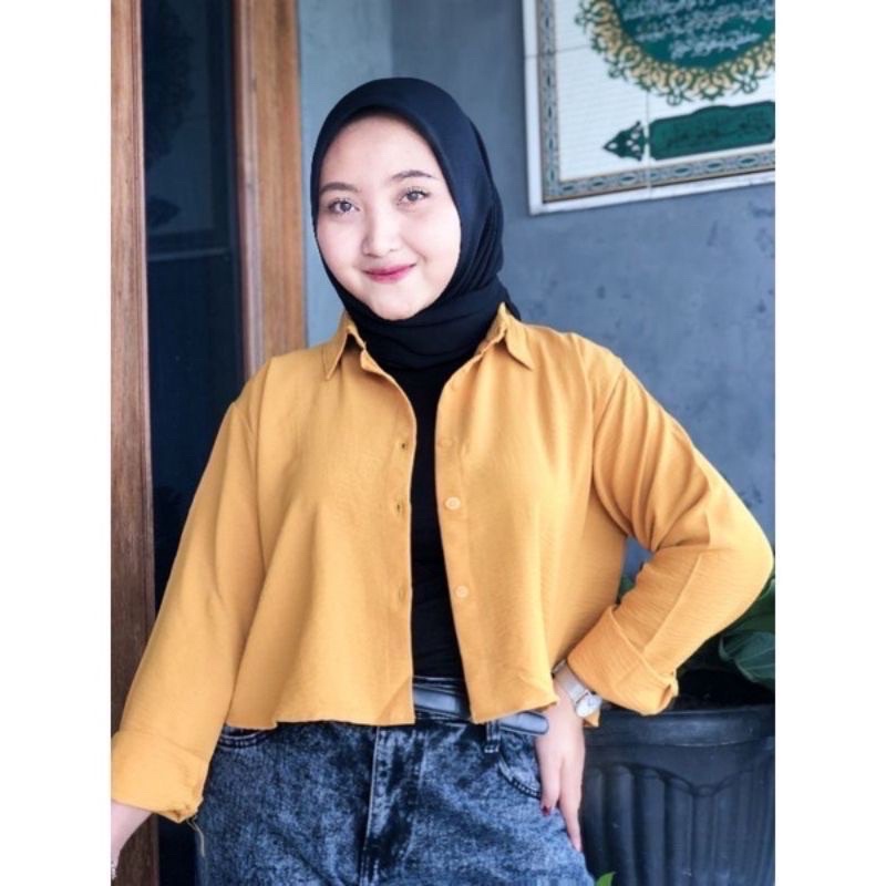 Premium Keisya Crop / Kemeja Crop Crinkle AirFlow / Hanin Crop-CROP MURSTAD
