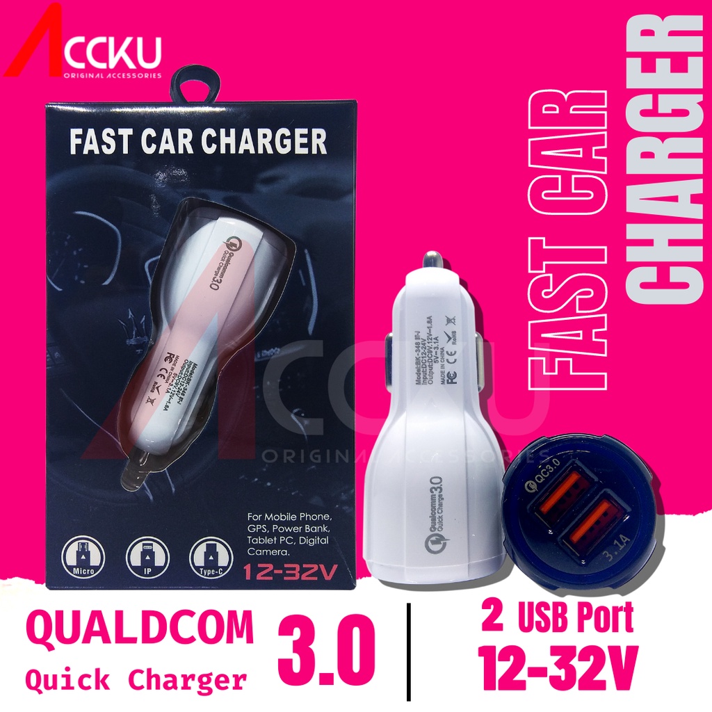 Adaptor Charger Mobil 5v 3.6a Quick Charge Dengan Dua Port Usb BK-348 Charger Mobil