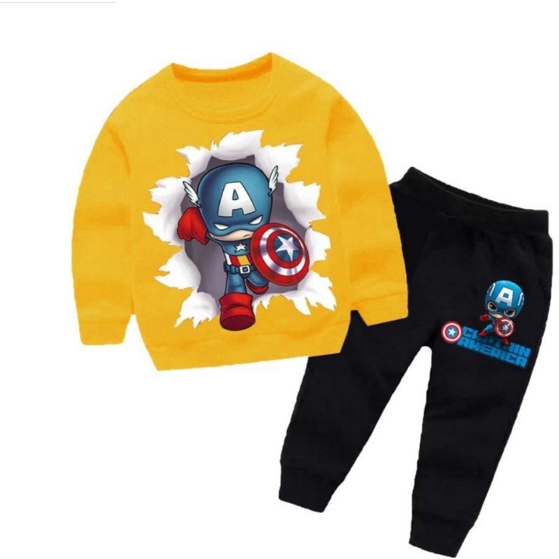 Setelan sweater anak motif superhiro capten america 1-5 thn baju anak terlaris baju anak kekinian atasan anak trendy bisa pilih warna