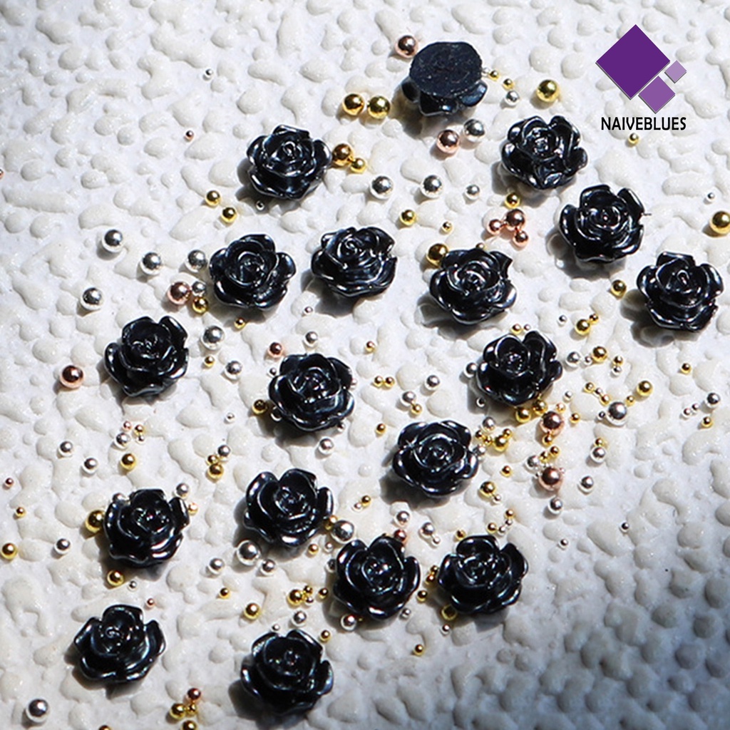 Naiveblue 50Pcs / Kantong Ornamen Bunga Camellia Hitam Untuk Dekorasi Nail Art