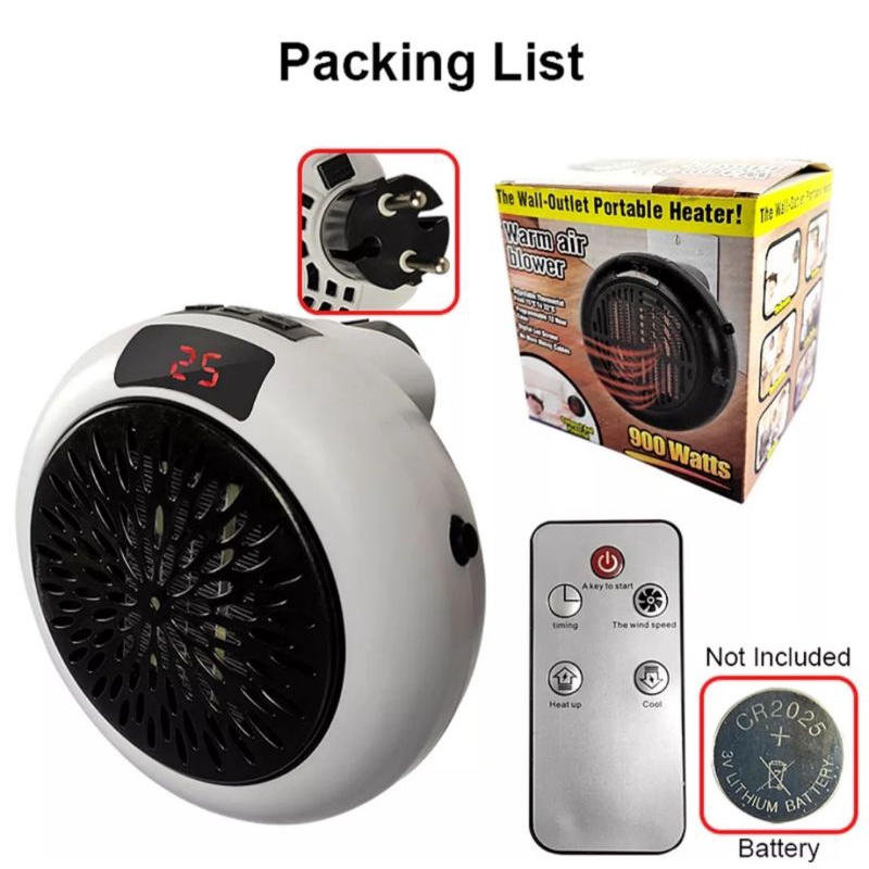 Alat pemanas suhu udara Heater room blower pemanas ruangan otomatis element pemanas kipas penghangat