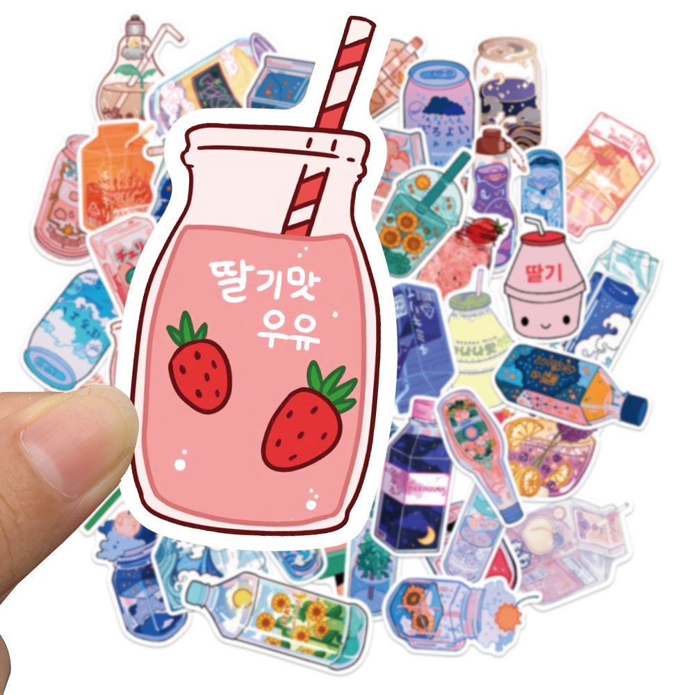 50 Pcs Stiker Motif Kartun Minuman Bahan PVC Untuk Laptop