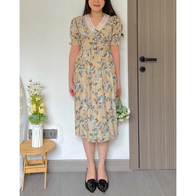 KANON - Sua Floral Dress - Dress rayon midi vintage motif kembang