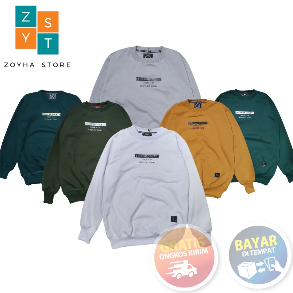 Sweater Crewneck Pria INSOMNIA Putih Cotton Premium Distro ZS_Offecial By Zoyha_Store