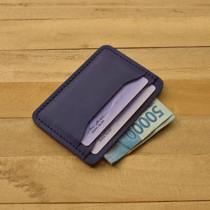 dompet kartu - slim wallet kulit asli warna biru - minimalis wallet