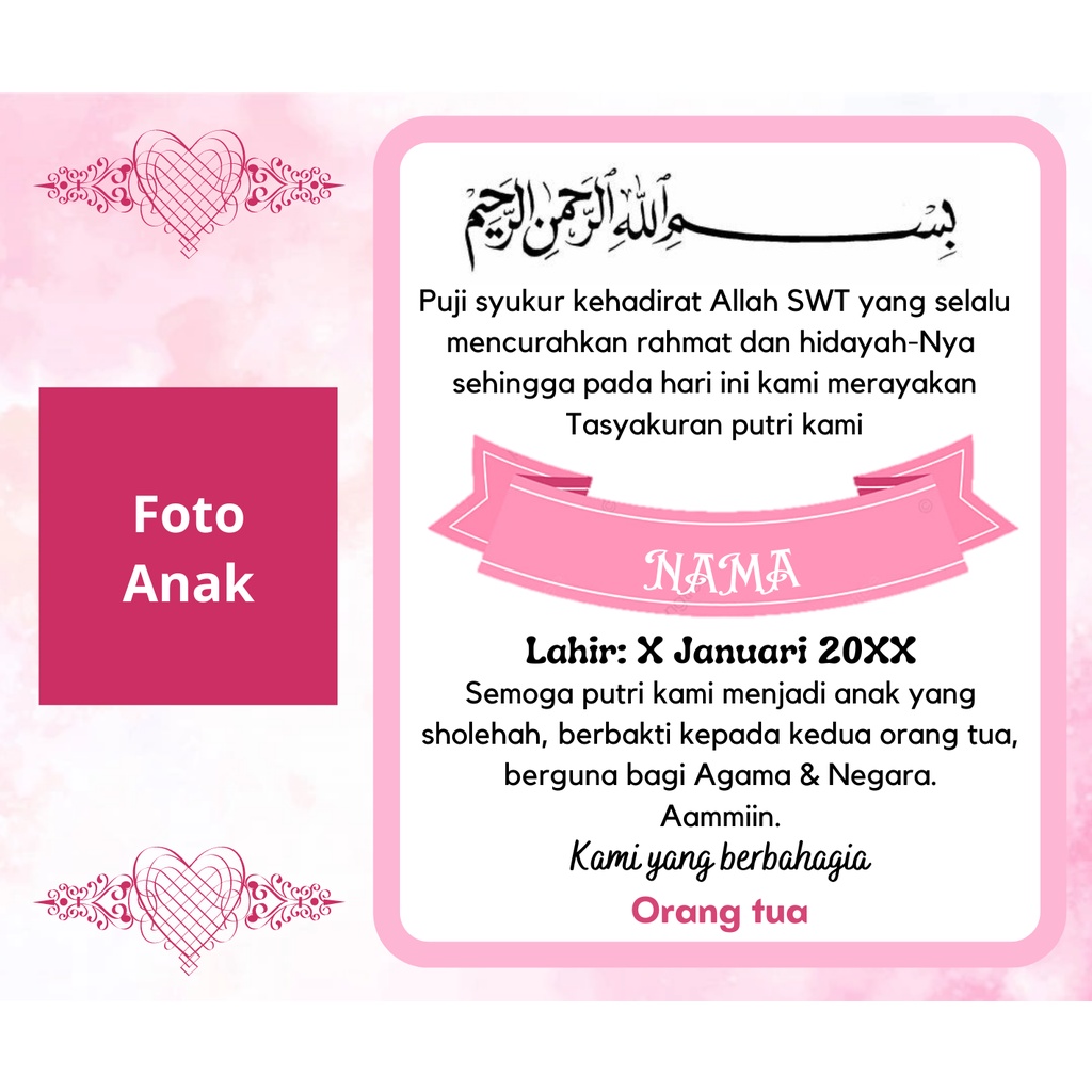 

Stiker Tasyakuran Putri ukuran 12x10cm custom