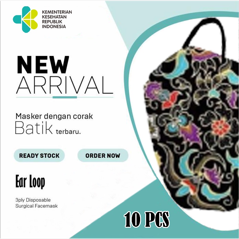 Masker KF94 Careion batik 10pcs 3ply/masker motif batik/Masker dewasa KF94 bermotif/masker earloop motif batik