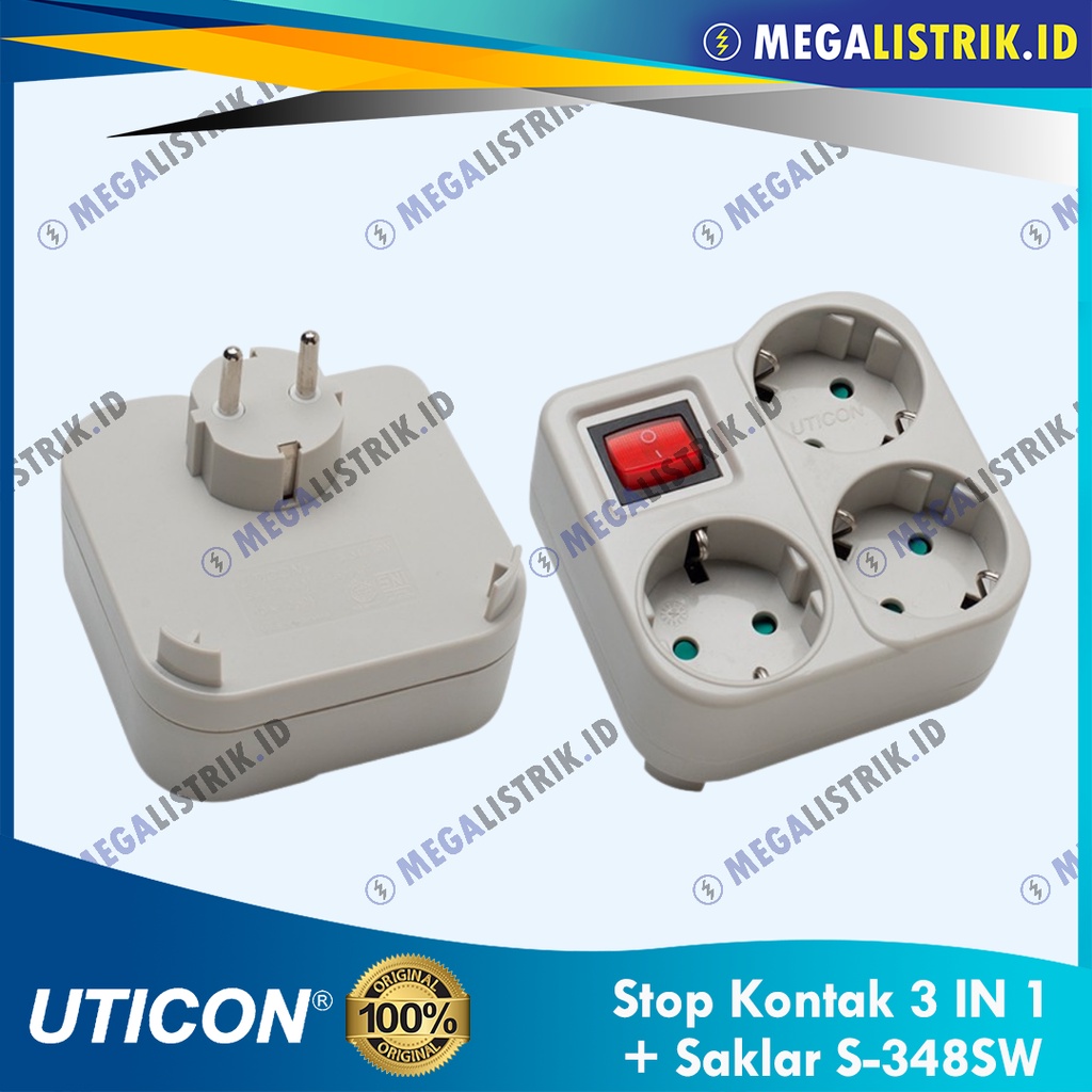 UTICON STOP KONTAK ARDE 3 LUBANG + STEKER + SAKLAR ON OFF / SOCKET OUTLET 3 IN 1 + COLOKAN + SWITCH 