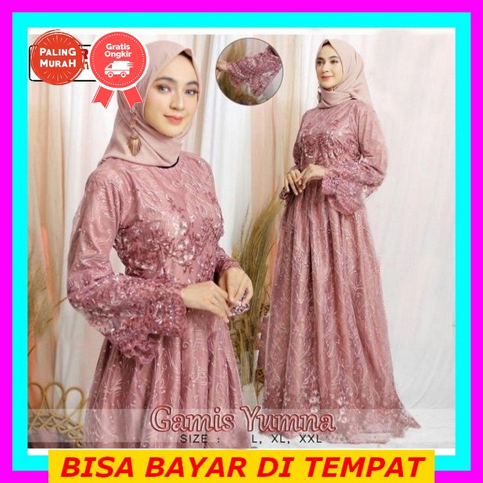 Gamis Simple Elegan | Gamis Brukat Terbaru 2021Mewah | Maxi Jelita Baju Putih Mewah | Busana Muslim 