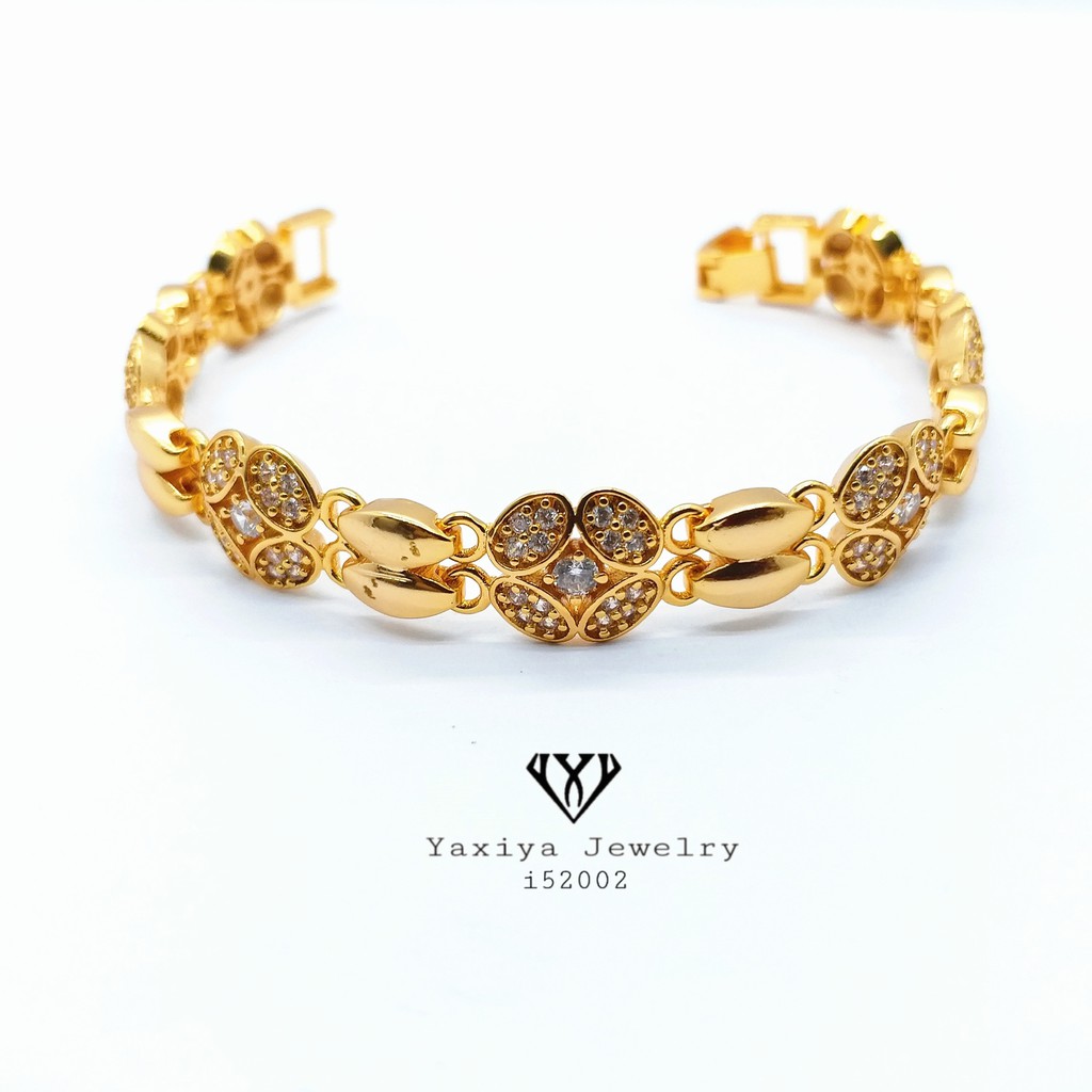 

Gelang Plat Lapis emas Motif permata Perhiasan imitasi 18k Yaxiya 594