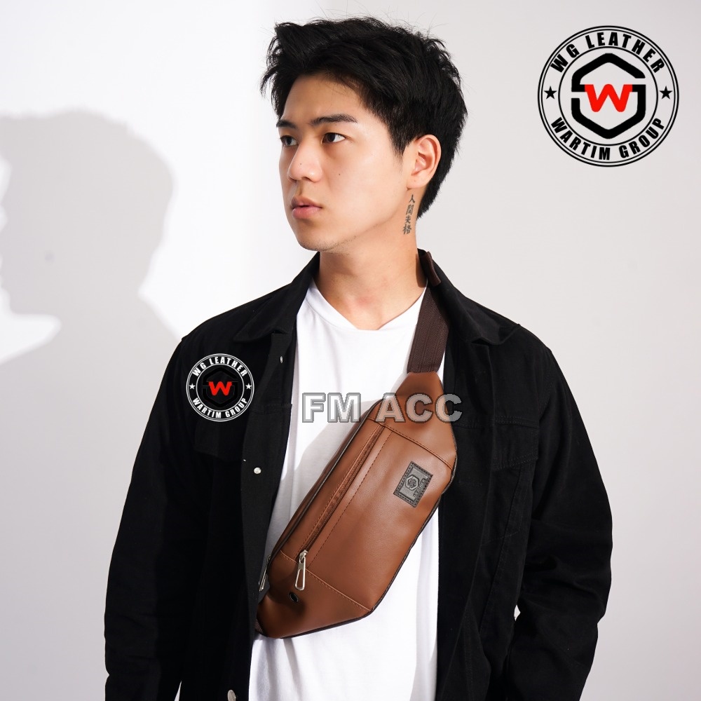 GROSIR KONVEKSI Tas Waist Bag Pria Tas Selempang - Tas Pria Original WG LEATHER Kulit Sintetis Kualitas Impor Terbaru 2022 Model Kekinian Cocok untuk Kado Ultah Cowok