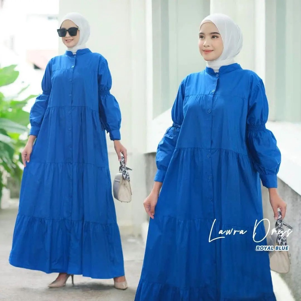 Laura Dress / Long Dress Wanita Terbaru 2022 / Dress Muslim Katun Rayon Polos Terlaris / GOM