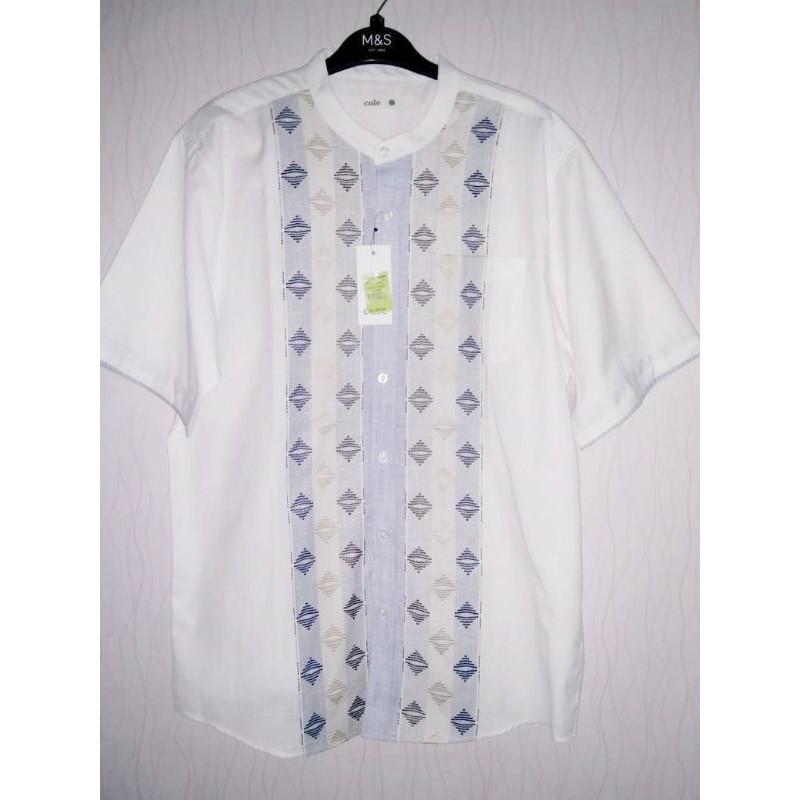 Kemeja Muslim Pria Koko COLE White Khaki Lt Blue - XL