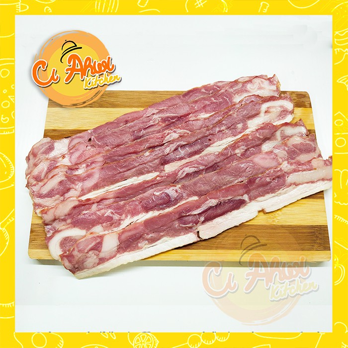 

Pork Streaky Bacon Babi Asap Premium 500 gram Frozen Food Makanan Beku Siap Saji Asli Khas Bali