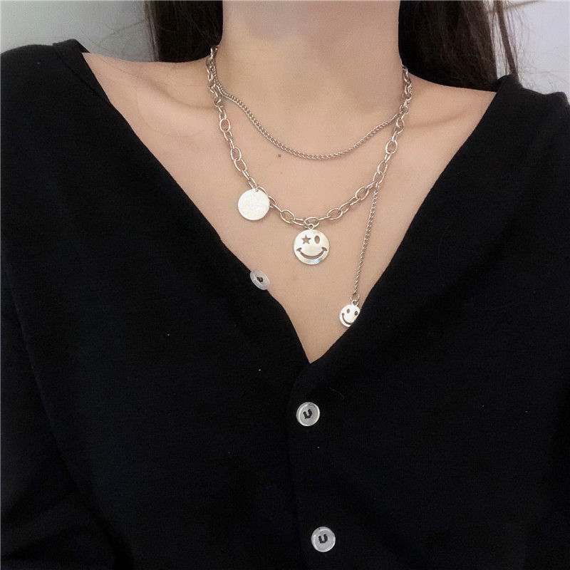 Smiley Face Necklaces Women link Chain Figure simple Pendant Necklace Girl Jewelry