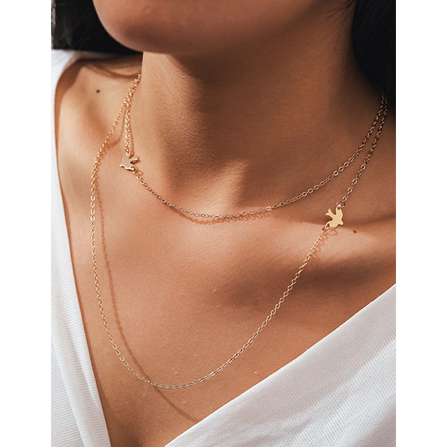 LRC Kalung Fashion Golden Peace Dove Alloy Double K51443