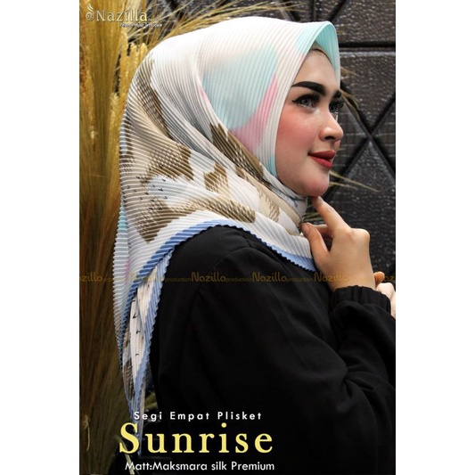 Jilbab Segi Empat Motif Plisket Polycatton Ori Nazilla-Sunrise blue
