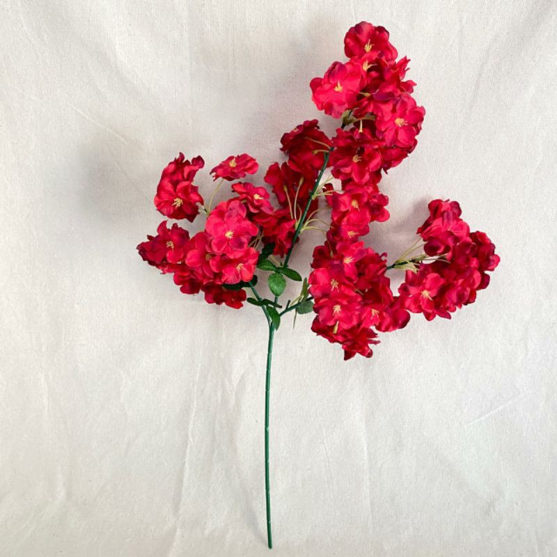 Bunga Cherry Blossom paris X3 (satuan) Bunga Artificial/Bunga Plastik/Bunga Dekorasi/Pernikahan-Merah