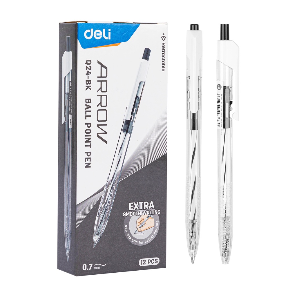 HAPPY TIME DELI PULPEN TEKAN PEN Q24 0.5mm BALLPOINT TINTA HITAM BIRU ALAT TULIS KANTOR SEKOLAH