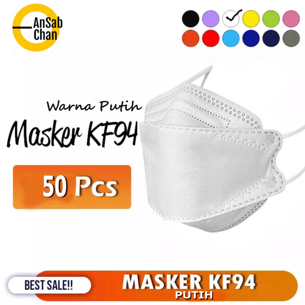Masker KF94 Putih Dewasa Isi 50 pcs|Masker Korea 4Ply Model evo/convex