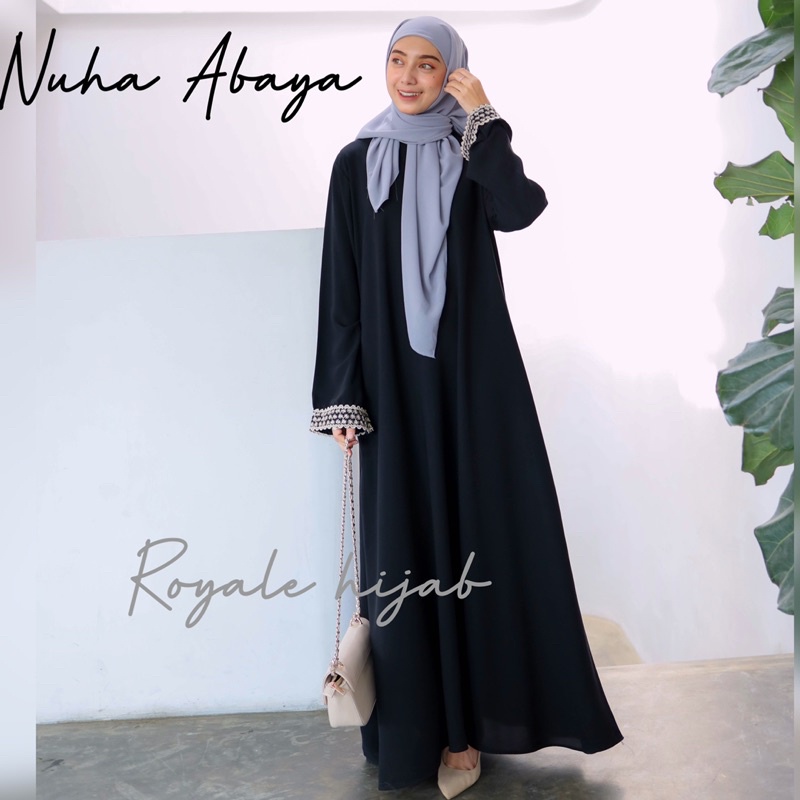 Nuha abaya jetblack mix renda arab