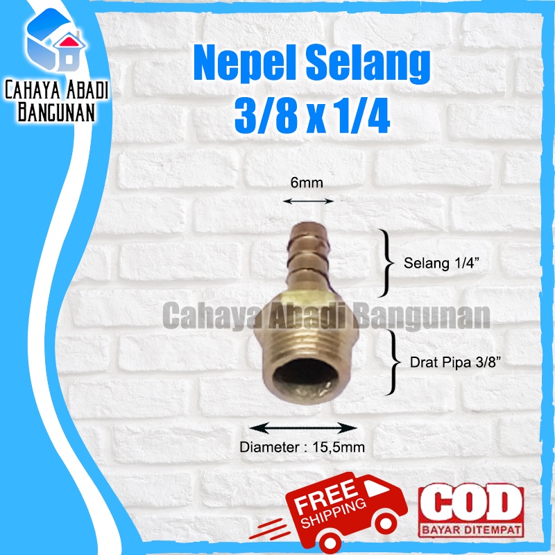 Nepel Selang 3/8 x 1/4 Inch Drat Luar Kuningan Sambungan Hose