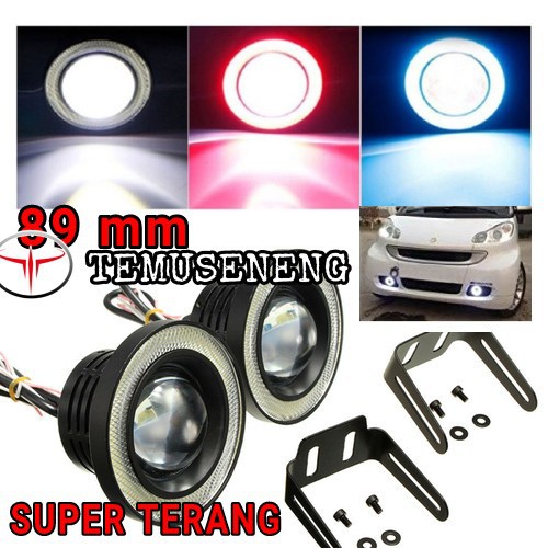 Isi 2 Lampu Foglamp Mobil Cob Bemper Angel Eyes 89Mm Foglight Fog Lamp