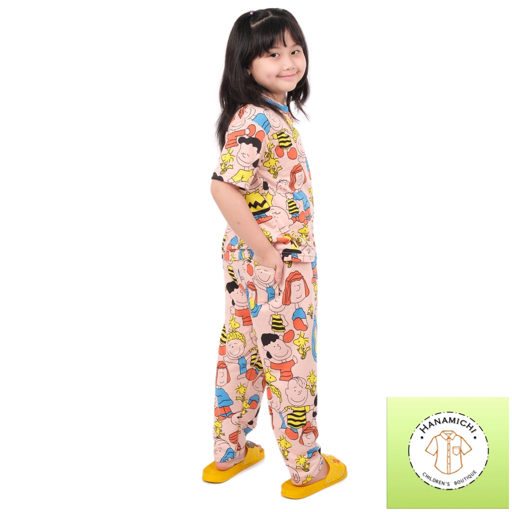 Hanamichi RETO.CP Setelan Baju Tidur Anak Lengan Pendek Motif Kartun