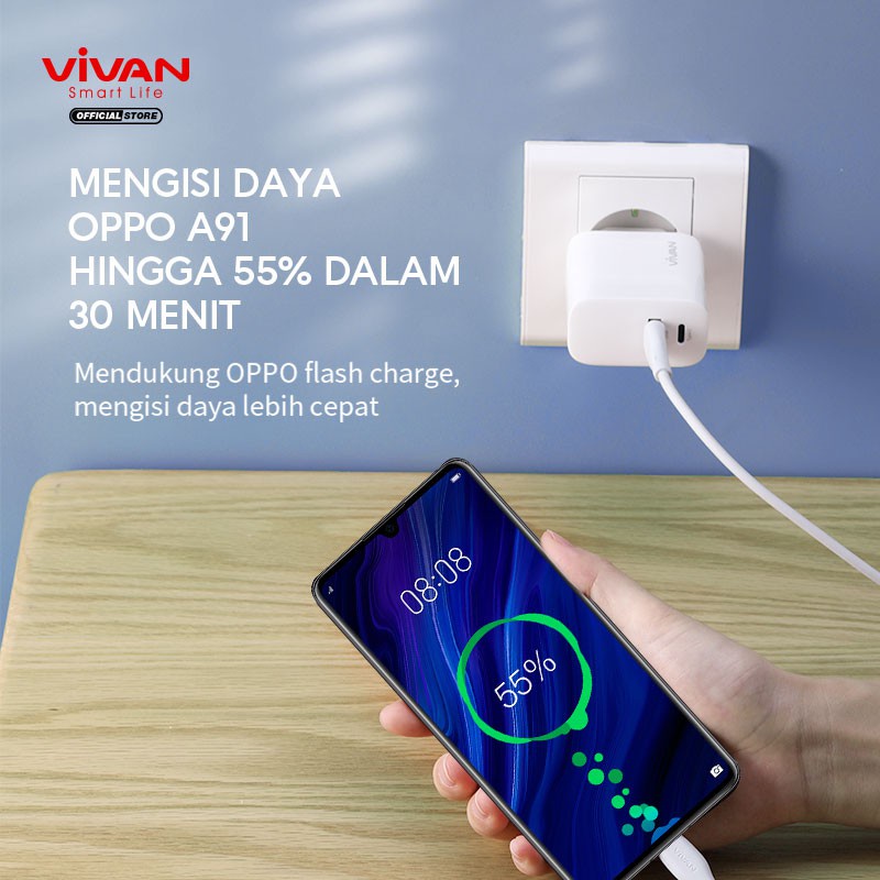 MINIGO~Charger VIVAN Power Turbo 30 30W 5A Quick Charging Fast Charging QC 4.0 + Type C Port Smart Protection - Garansi Resmi 1 Tahun