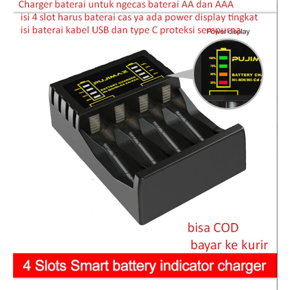 Charger baterai untuk ngecas baterai AA dan AAA isi 4 slot harus baterai cas ya ada power display ti