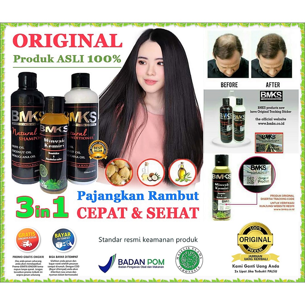 [ORIGINAL] SHAMPO KUDA PREMIUM SHAMPO BMKS 3in1 BPOM (SHAMPOO + CONDITIONER + MINYAK KEMIRI) MEMANJA