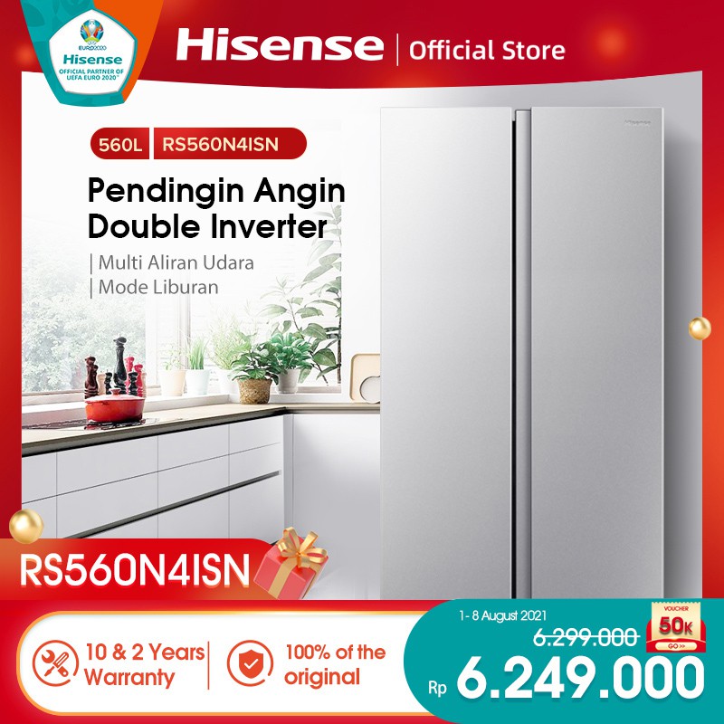 Hisense Kulkas (Refrigerator) Side by Side Kapasitas 428L RS560N4ISN