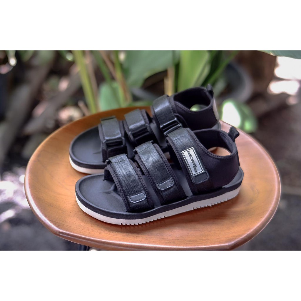 sandal kasual pria wanita volkerfootwear bahan kain mest strap 3 blackwhite