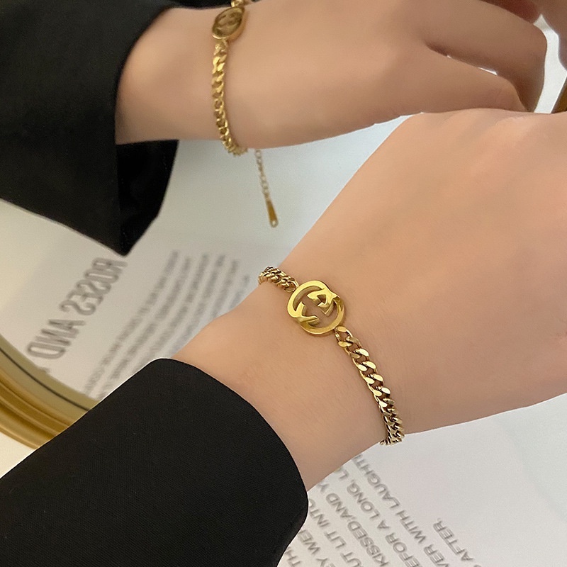 Fashion Ganda G Gelang Baja Titanium Untuk Wanita Kepribadian Indah Gelang Yang Dapat Disesuaikan Sederhana Colorfast Gelang Stainless Steel