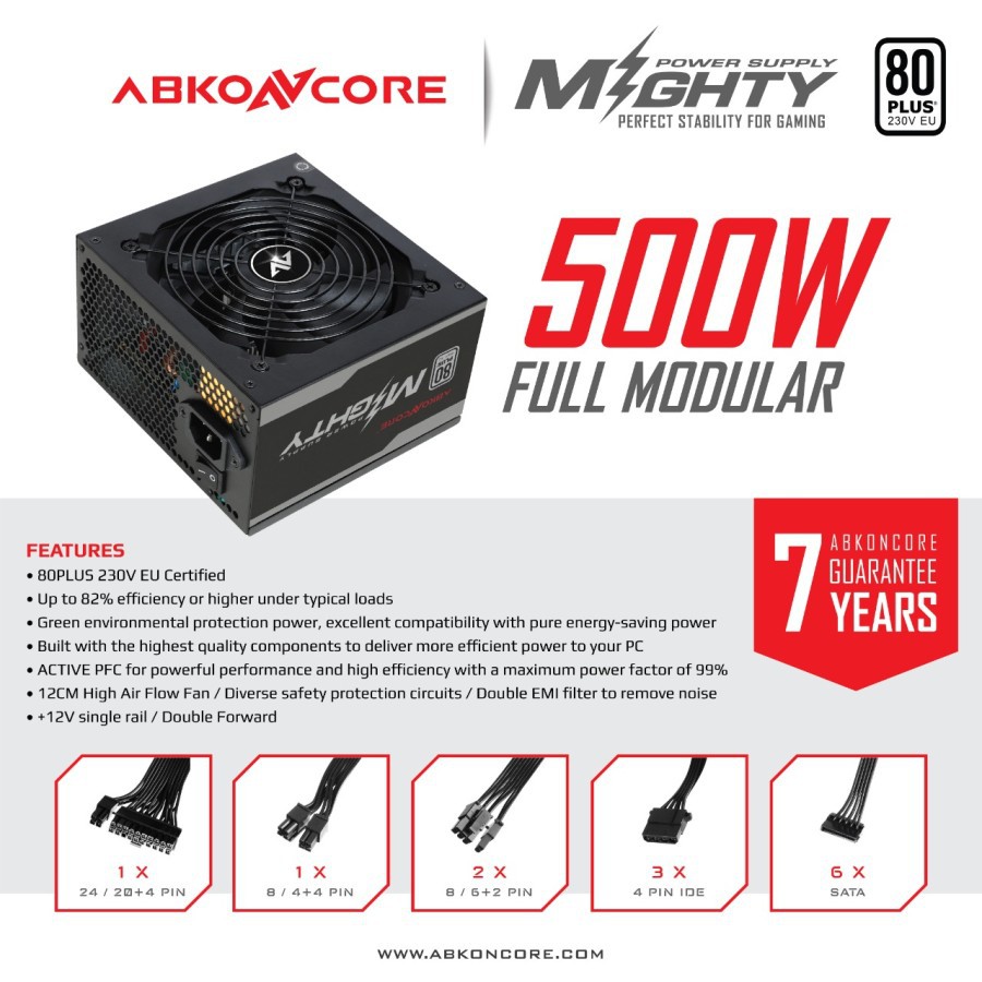 PSU ABKONCORE MIGHTY 500W 80+ Full Modular Power Supply