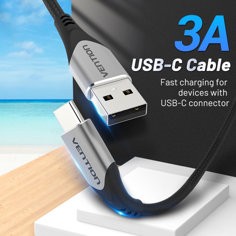 ( Bisa Cod) Vention Kabel Data USB A to Type C BRAIDED Android Samsung Huawei COD