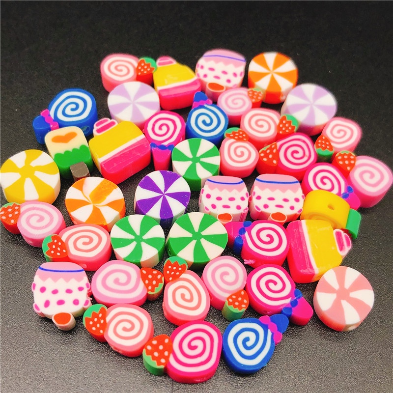 20pcs Manik-Manik Polymer Clay Bentuk Bunga Matahari Hati Hewan Ukuran 10mm Untuk Membuat Perhiasan