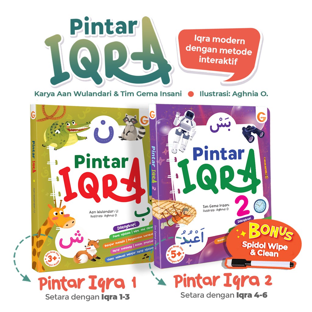 Paket Hemat BOARDBOOK PINTAR IQRA 1 dan  2 Bundling iqra 1 dan 2 iqro balita, pintar iqro untuk bali