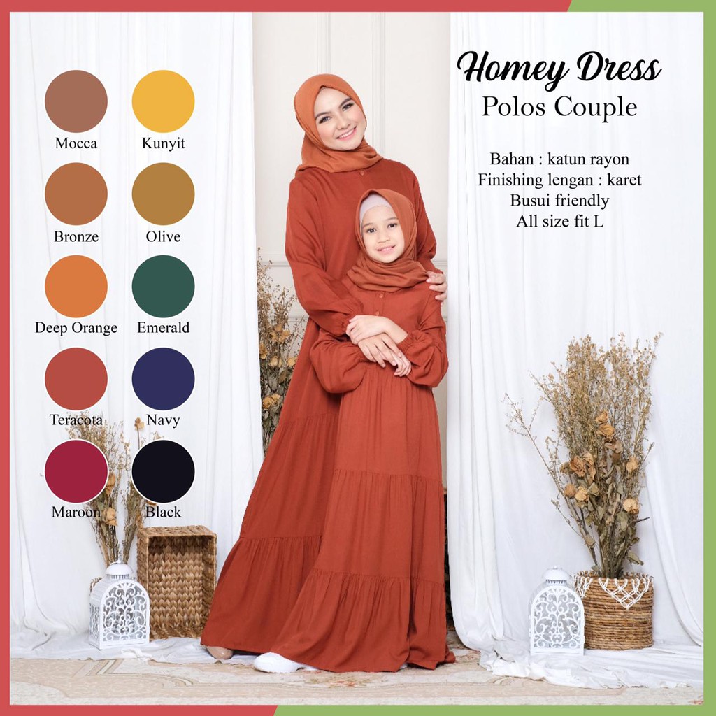HOMEY DRESS POLOS COUPLE - SARIMBIT GAMIS DEWASA GAMIS ANAK BAHAN KATUN RAYON